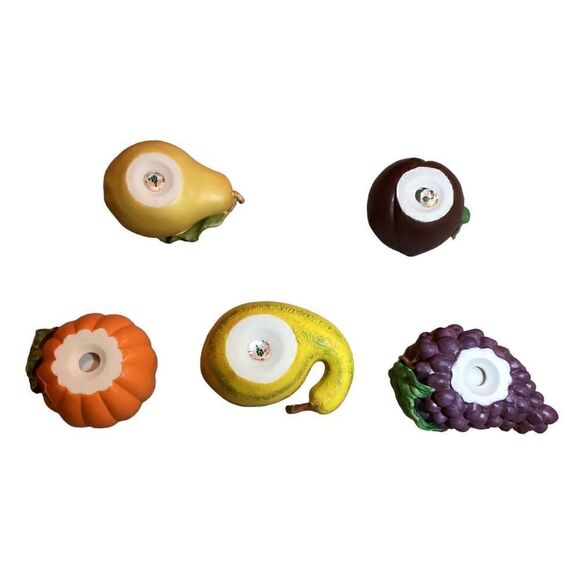 Set Of 5 Vintage Partylite Fine Porcelain Fruit Tea Light Candle Holders Fall Ho - Picture 5 of 7